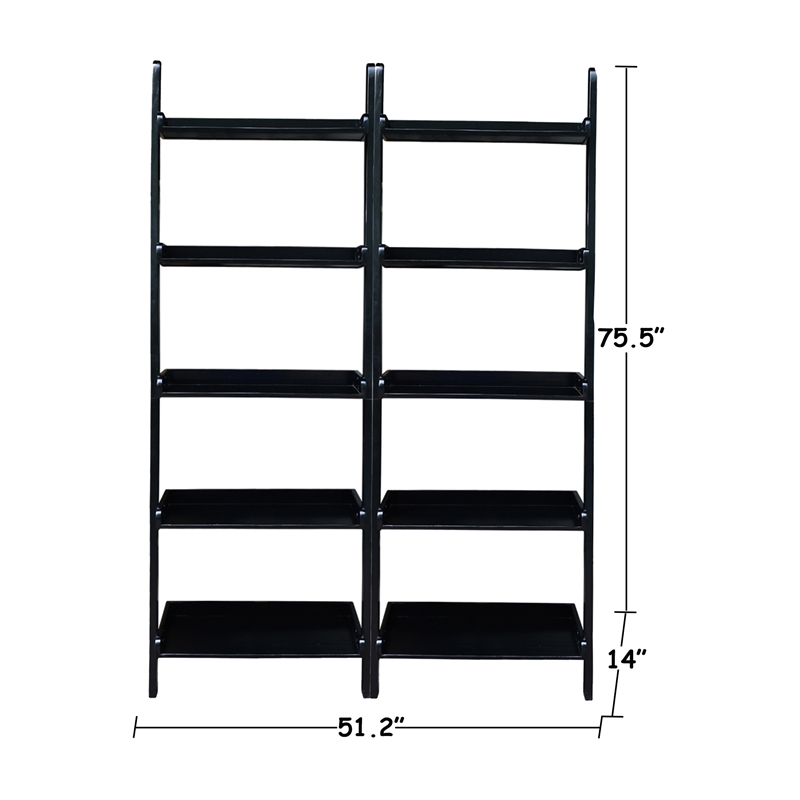 Lean To Shelf Units With 5 Shelves in Black - Set of 2 Pieces