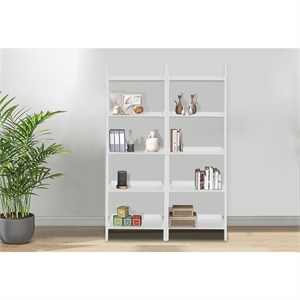 Lean To Shelf Units With 5 Shelves in Linen White - Set of 2 Pieces