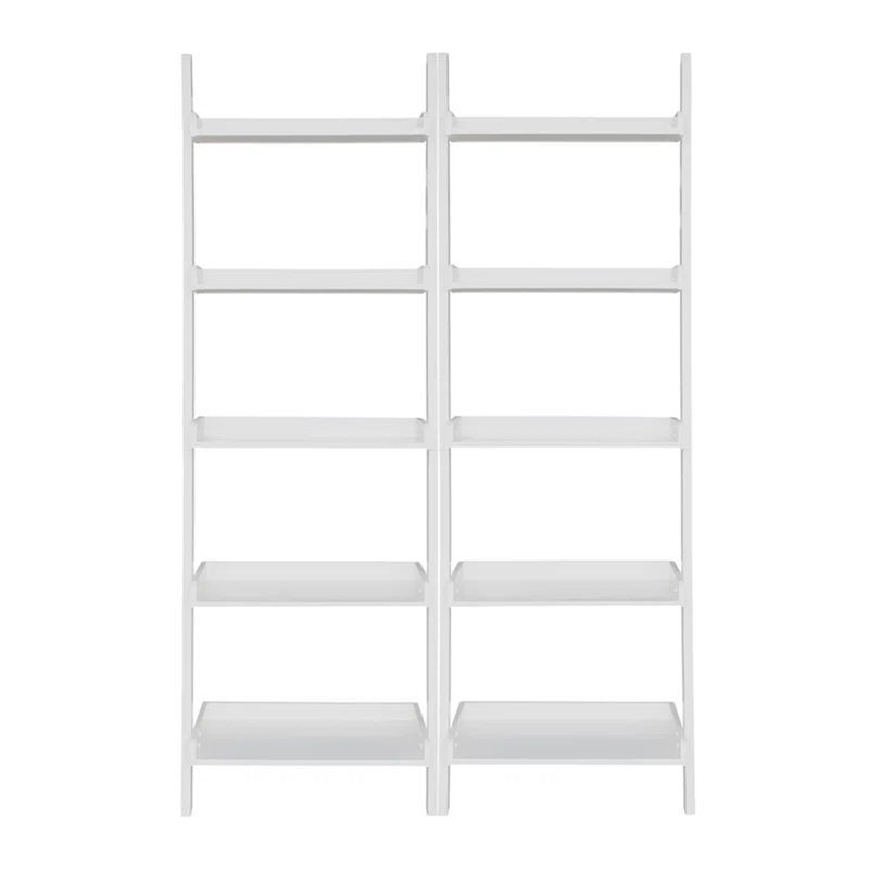Lean To Shelf Units With 5 Shelves in Linen White - Set of 2 Pieces