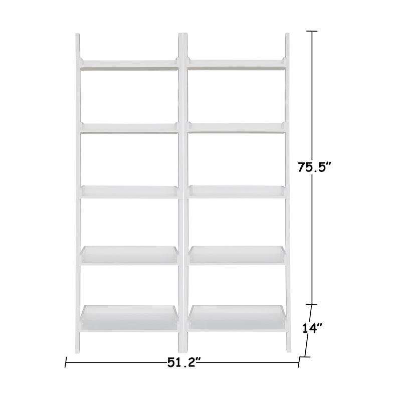 Lean To Shelf Units With 5 Shelves in Linen White - Set of 2 Pieces