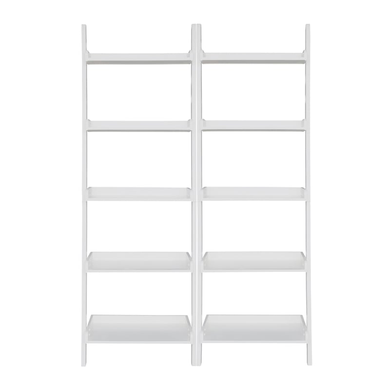 Lean To Shelf Units With 5 Shelves in Linen White - Set of 2 Pieces