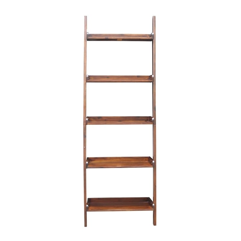 Lean To Shelf Units With 5 Shelves in Espresso - Set of 2 Pieces