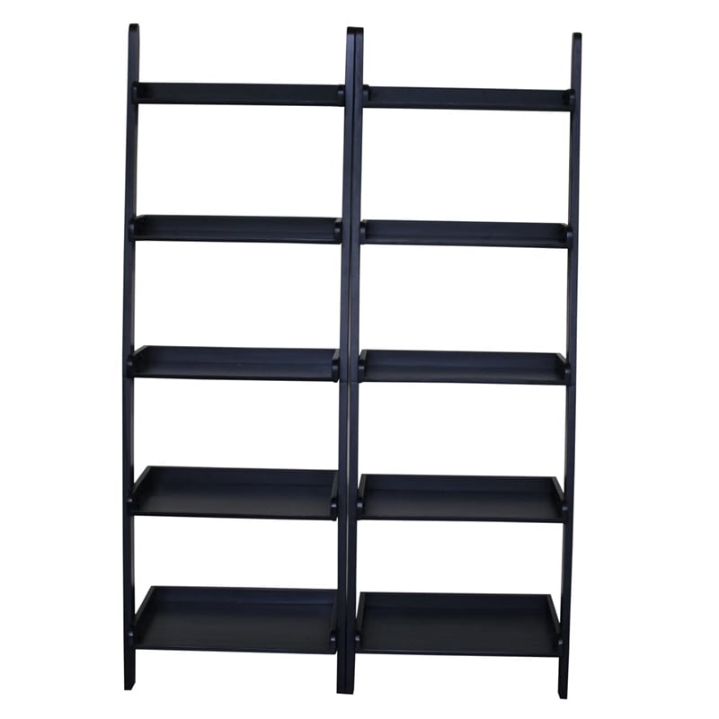 Lean To Shelf Units With 5 Shelves in Espresso - Set of 2 Pieces
