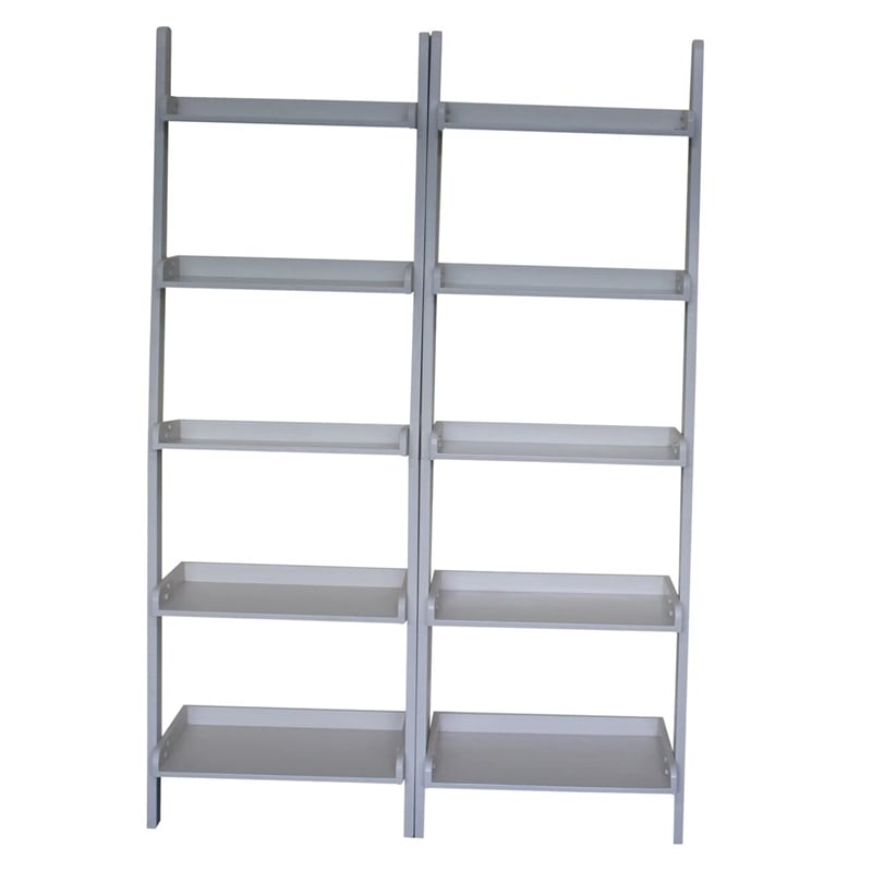 Lean To Shelf Units With 5 Shelves in Espresso - Set of 2 Pieces