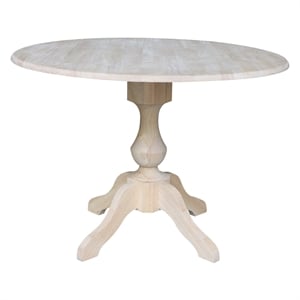 42&quot Round Solid Wood Dual Drop Leaf Pedestal Table - Unfinished