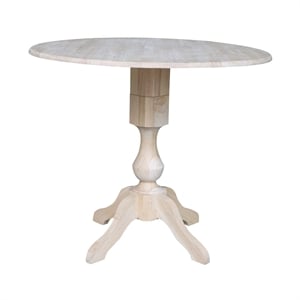 42&quot Round Solid Wood Dual Drop Leaf Pedestal Table - Unfinished