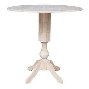 42&quot Round Solid Wood Dual Drop Leaf Pedestal Table - Unfinished