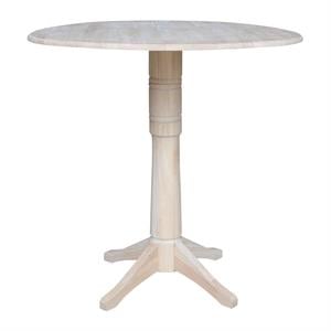 42&quot Round Solid Wood Dual Drop Leaf Pedestal Table - Unfinished