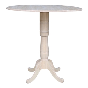 42&quot Round Solid Wood Dual Drop Leaf Pedestal Table - Unfinished