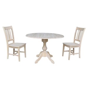 42&quot Round Solid Wood Pedestal Table with Two Chairs - Unfinished