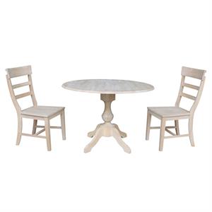 42&quot Round Solid Wood Pedestal Table with Two Chairs - Unfinished