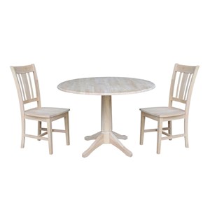 International Concepts 42&quot Round Solid Wood Table with Two Chairs -Unfinished