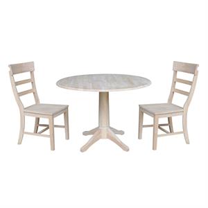 International Concepts 42&quot Round Solid Wood Table with Two Chairs -Unfinished