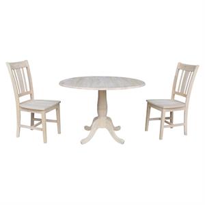 International Concepts 42&quot Round Solid Wood Table with Two Chairs -Unfinished