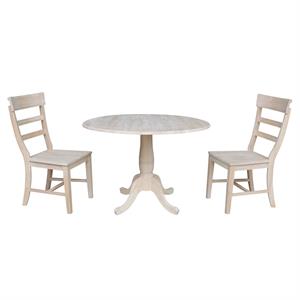 International Concepts 42&quot Round Solid Wood Table with Two Chairs -Unfinished