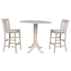 42&quot Round Solid Wood Bar Height Table with Two Stools -Unfinished