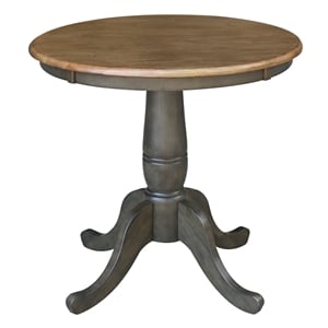 30&quot Round Top Solid Wood Pedestal Table in Hickory/Washed Coal - Dining Height