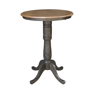 30&quot Round Top Solid Wood Pedestal Table in Hickory/Washed Coal - Bar Height