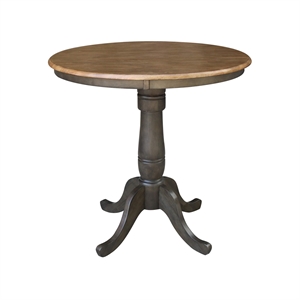 30&quot Round Top Solid Wood Pedestal Table in Hickory/Washed Coal - Counter Height