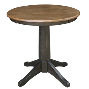 30&quot Round Top Solid Wood Pedestal Table in Hickory/Washed Coal - Dining Height