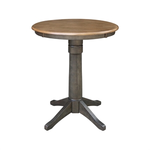 30&quot Round Top Solid Wood Pedestal Table in Hickory/Washed Coal - Counter Height