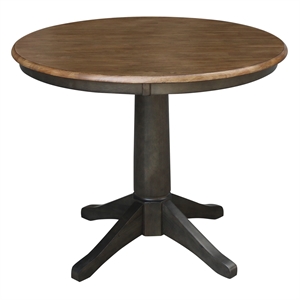 30&quot Round Top Solid Wood Pedestal Table in Hickory/Washed Coal - Dining Height