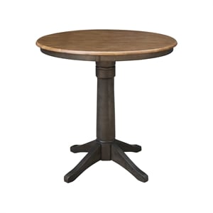 30&quot Round Top Solid Wood Pedestal Table in Hickory/Washed Coal - Counter Height