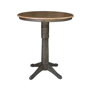 30&quot Round Top Solid Wood Pedestal Table in Hickory/Washed Coal - Bar Height