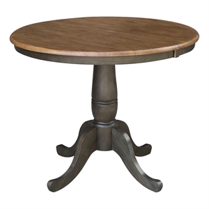 36&quot Round Wood Dining Table with 12&quot Leaf in Hickory/Washed Coal