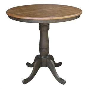 36&quot Round Wood Counter Height Dining Table with 12&quot Leaf in Hickory/Washed Coal