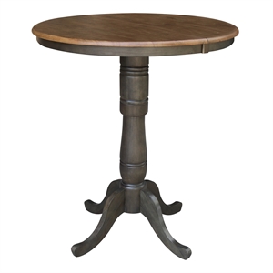 36&quot Round Wood Bar Height Dining Table with 12&quot Leaf in Hickory/Washed Coal