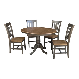 36&quot Round Wood Extension Dining table with 4 Chairs in Hickory/Washed Coal