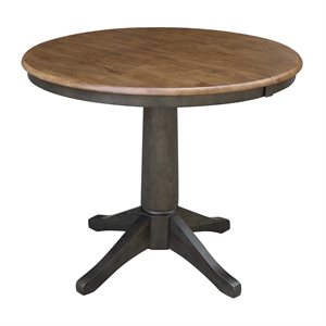 36&quot Round Wood Dining Table with 12&quot Leaf in Hickory/Washed Coal