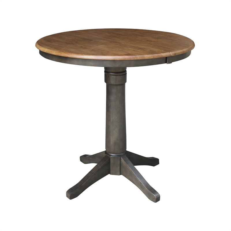 5 Piece Round Wood Counter Height Dining Set in Hickory/Washed Coal