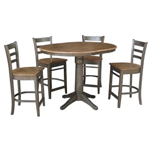 5 Piece Round Wood Counter Height Dining Set in Hickory/Washed Coal