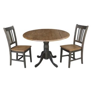 42&quot Wood Drop Leaf Table With 2 Side Chairs in Hickory/Washed Coal - 3 Piece Set