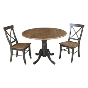 42&quot Wood Drop Leaf Table With 2 Chairs in Hickory/Washed Coal - 3 Piece Set