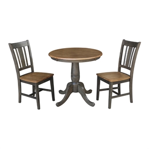 30&quot Round Wood Table With 2 San Remo Chairs in Hickory/Washed Coal - 3 Piece Set