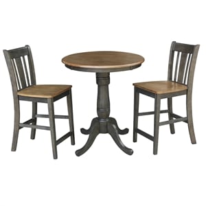 30&quot Round Wood Counter Height Table With 2 Stools in Hickory/Washed Coal