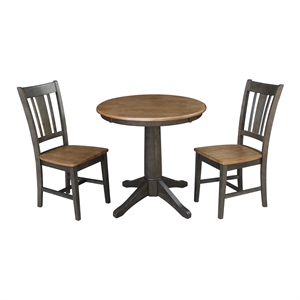 30&quot Round Wood Table With 2 San Remo Chairs in Hickory/Washed Coal - 3 Piece Set