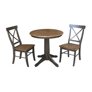 30&quot Round Wood Table With 2 X-Back Chairs in Hickory/Washed Coal - 3 Piece Set