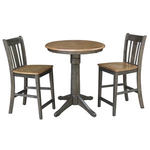 30&quot Round Wood Counter Height Table With 2 Stools in Hickory/Washed Coal
