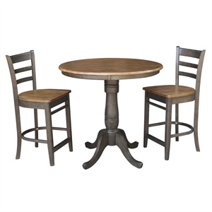 36&quot Round Wood Counter Height Table With 2 Emily Stools in Hickory/Washed Coal