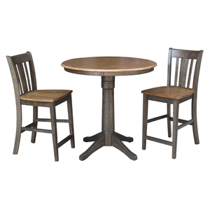 36&quot Round Wood Counter Height Table With 2 Stools in Hickory/Washed Coal