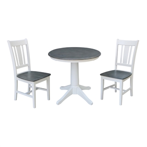 30&quot Round Wood Table With 2 San Remo Chairs in White/Heather Gray - 3 Piece Set