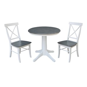 30&quot Round Wood Table With 2 X-Back Chairs in White/Heather Gray - 3 Piece Set