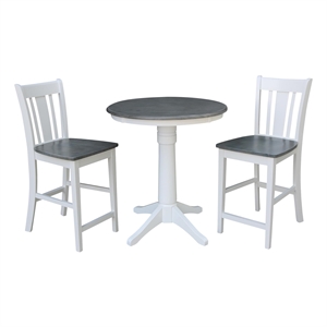 30&quot Round Wood Counter Height Table With 2 Stools in White/Heather Gray