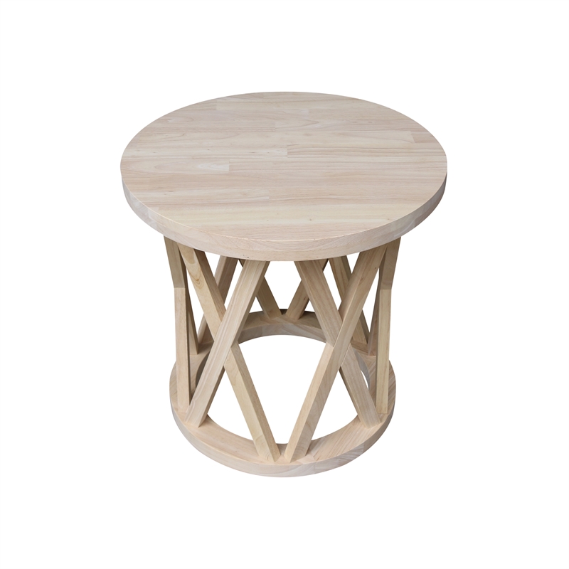 International Concepts Round Ceylon Solid Wood End Table Unfinished