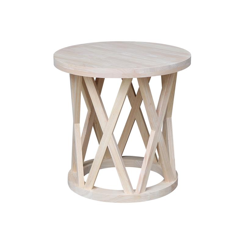 International Concepts Round Ceylon Solid Wood End Table Unfinished