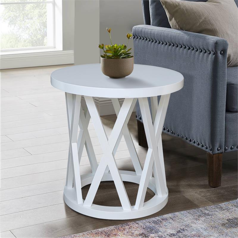 International Concepts Round Ceylon Solid Wood End Table White